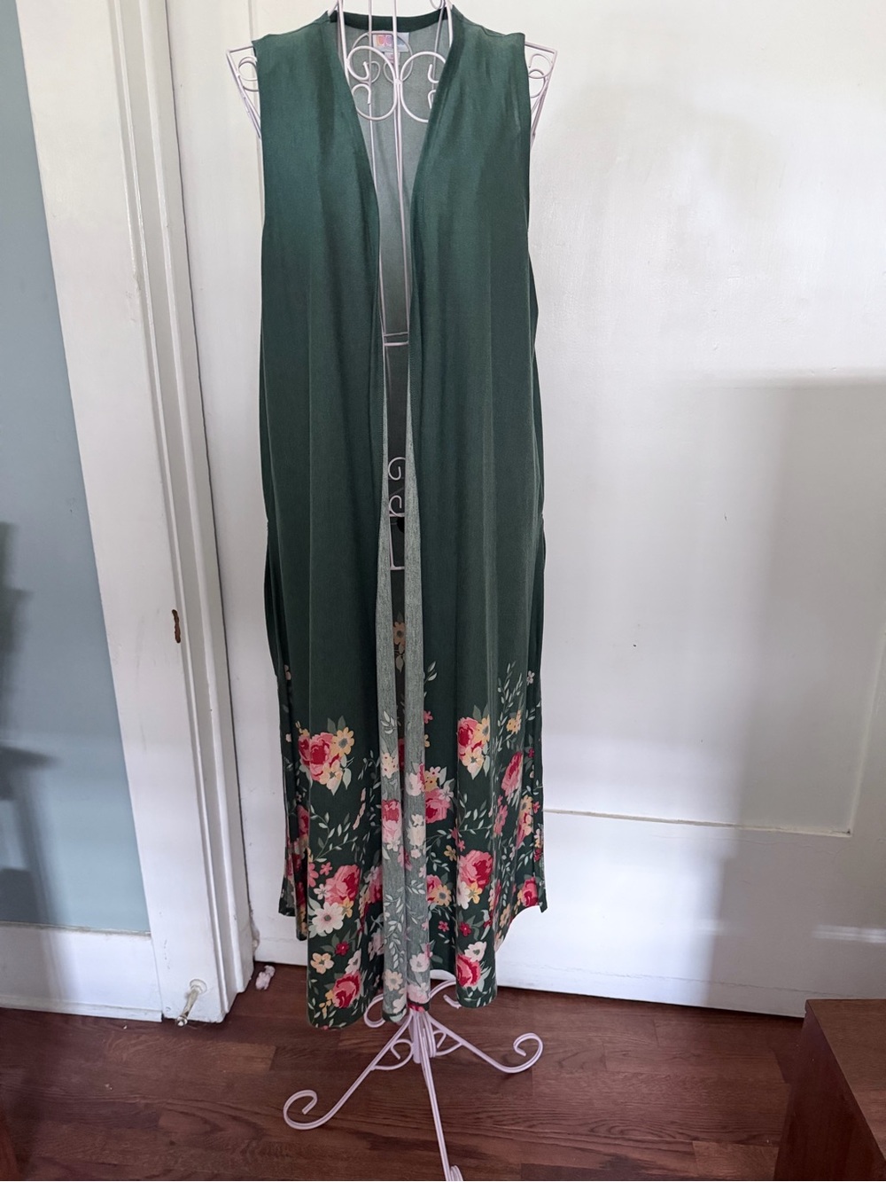Lularoe Joy Vest - Green Floral Duster